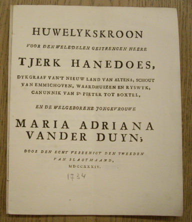 KINDT & HANEDOES & VANDER DUYN. - Huwelykskroon