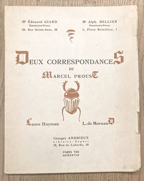 PROUST, MARCEL. - Deux Correspondances de Marcel Proust  Mesdames Laure Hayman et Louisa de Mornand.