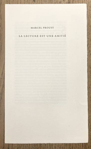 PROUST, MARCEL. - La lecture est une amiti.