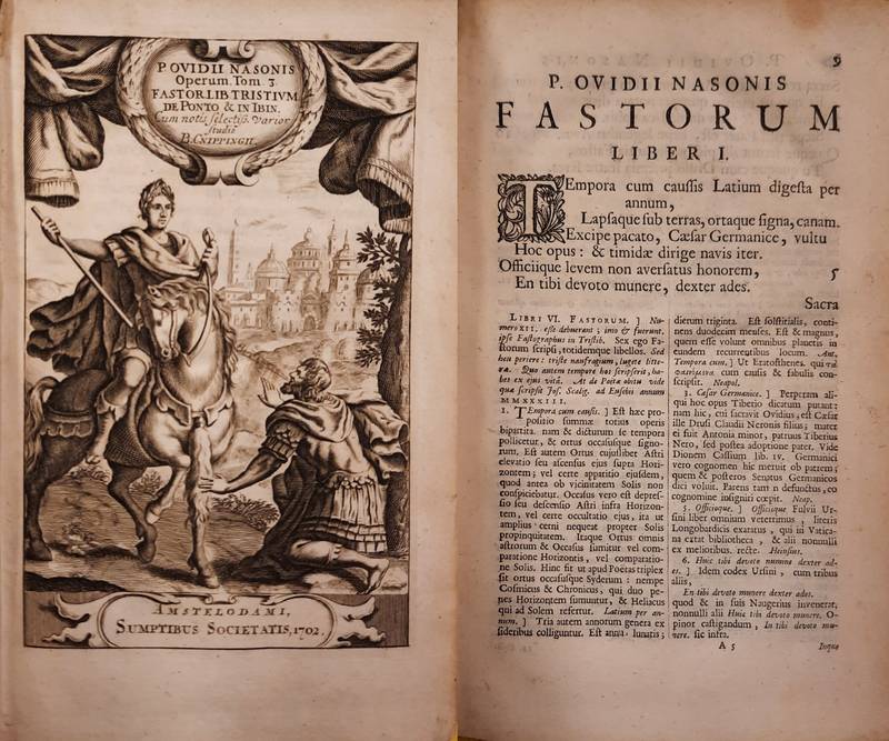 OVIDIUS NASO, PUBL. - Operum Tom. 3. Fastor lib. Tristium De Ponto & in Ibin. Cum notis selecifs. Varior Studio B. Cnippingii.