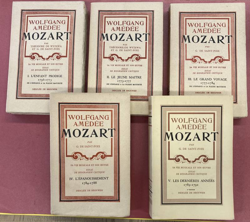 MOZART - WYZEWA , THÉODOR DE & G. DE SAINT-FOIX. W.-A. Mozart - sa vie musicale et son oeuvre de l'enfance a la pleine maturité. Essai de biographie critique suivi d'un nouveau catalogue chronologique de l'oeuvre complète du maître. I: L'enfant-prodige (1756-1773). II: Le jeune maître (1773-1777). III: