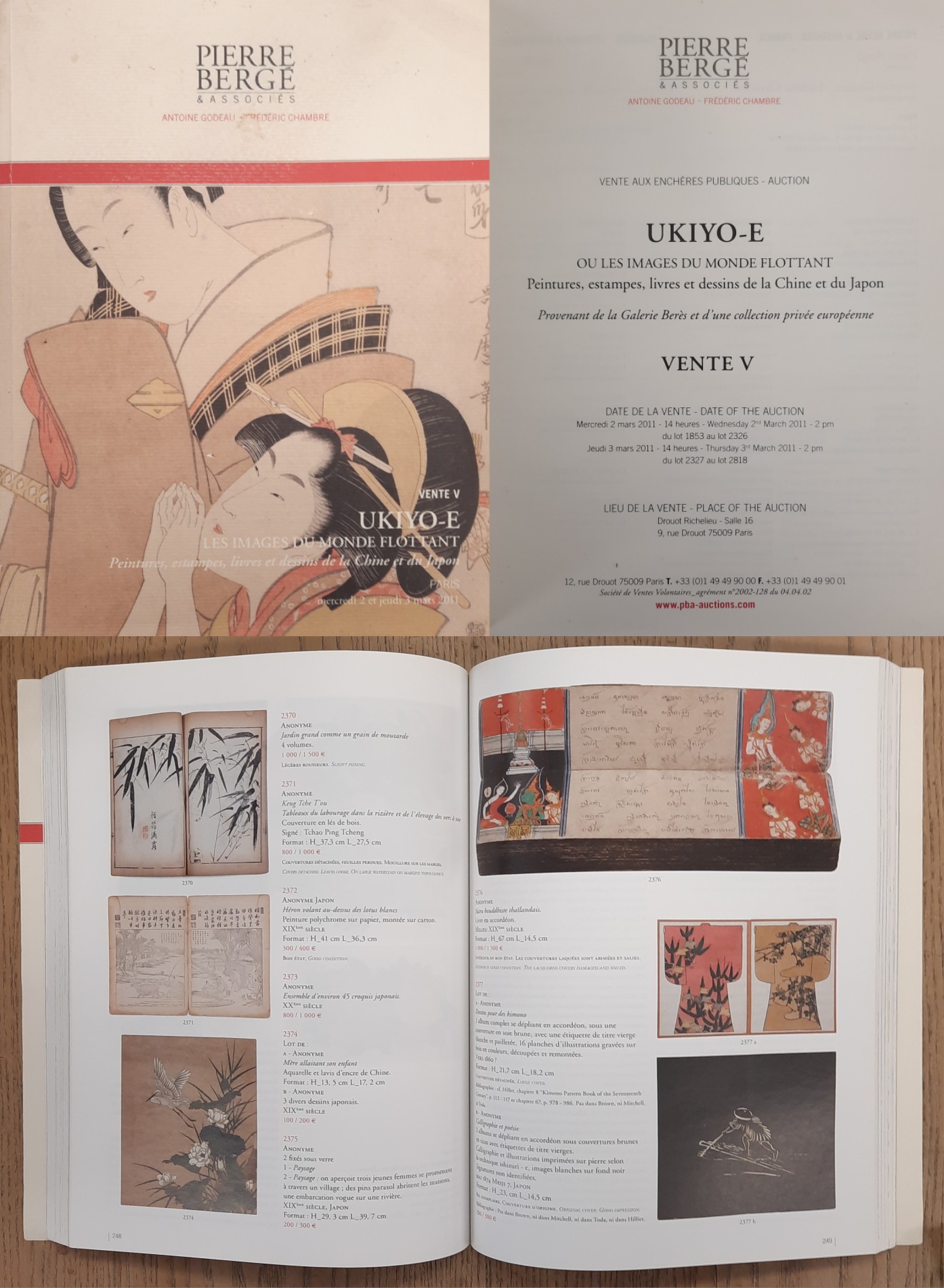 UKIYO-E & PIERRE BERGE & ASSOCIES AUCTIONS. Ukiyo-e - Les Images du Monde Flottant - Peintures, Estampes, Livres et Dessins de la Chine et du Japon - Vent  V:  2 -3 mars 2011.