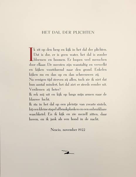 NESCIO. Het dal der plichten. Rijmprent.