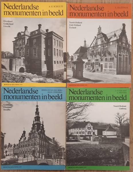 ELZENGA, E. (ED.)., BERG, HERMA M. VAN DEN., STEENSMA, REGN., PEETERS, C., AGT, J.F. VAN. & SCHULTE, A. G. Nederlandse monumenten in beeld, Overijssel, Gelderland, Utrecht, Noord-Brabant, Limburg, Groningen, Friesland, Drenthe, Noord-Holland, Zuid-Holland, Zeeland. [COMPLEET, 4 Delen]