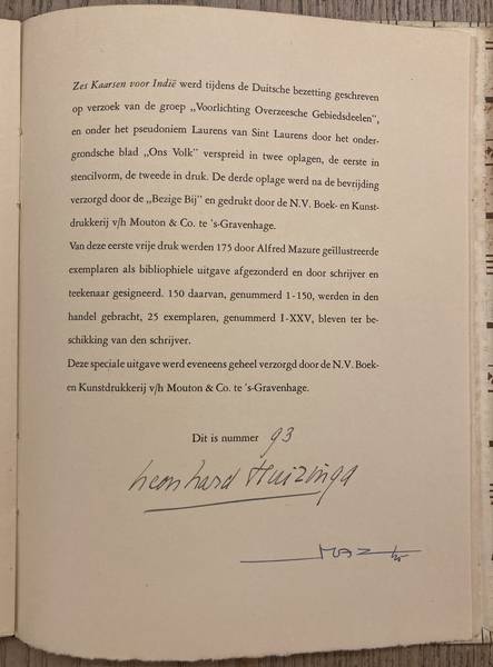 HUIZINGA, LEONHARD. & MAZURE, ALFRED. Zes kaarsen voor Indië.