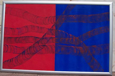 KARMAN, BO. Abstracte voortselling in blauw en rood.